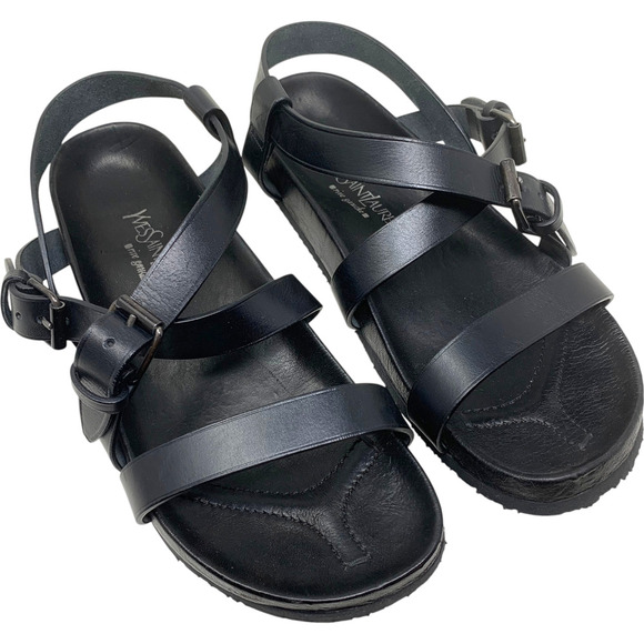 Yves St Laurent Rive Gauche Black Leather Multi Strap Sandals Sz 42 Italy YSL main image 8